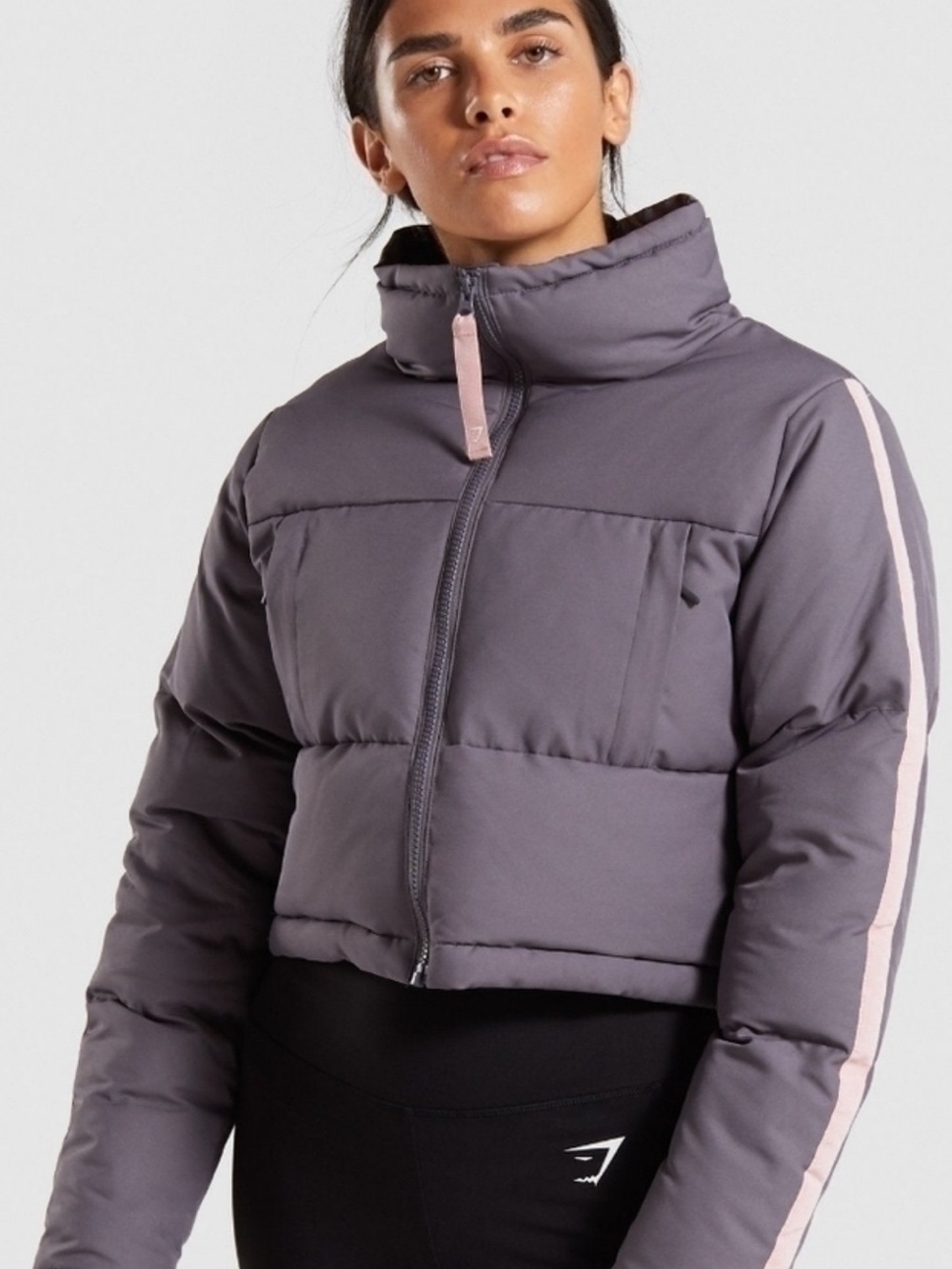 Gym shark Cropped Gray-Pink Puffer Jacket - Women's